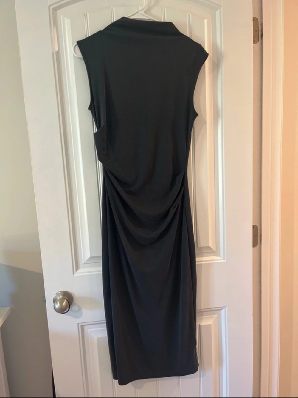 Sleeveless Black Draped Midi Dress